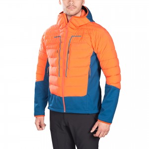 Mens soft shell Hybrid fake down Jacket with hoody