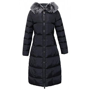 Women's Winter Windproof Padded Long Down Alternative Coat Faux Fur Hood