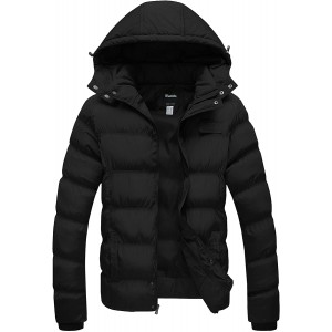 Men's Hooded Winter Coat Warm Puffer Jacket Thicken Cotton Coat with Removable Hood