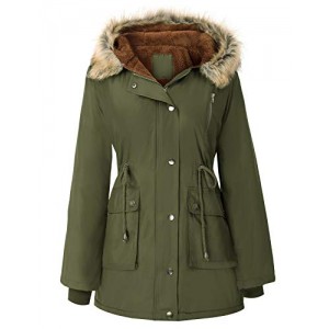 Womens Hooded Fleece Line Coats Parkas Faux Fur Jackets with Pockets