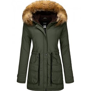 Women's Winter Thicken Military Parka Jacket Warm Fleece Cotton Coat with Fur Hood