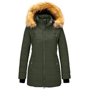 Women's Warm Winter Coat Thicken Puffer Jacket Quilted Parka with Fur Trimmed Hood